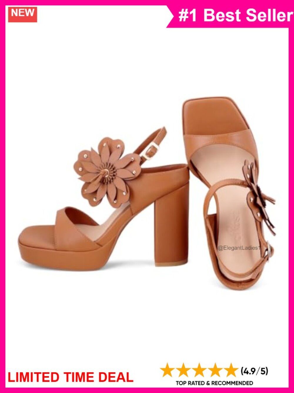 Floral Platform Strappy Heeled Sandals Women Block Heel Open Square Toe